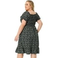 thumbnail image 4 of DARING DIVA Plus Size Flared Flowy Smock Ruffle Sleeve Floral Dress 3X Black, 4 of 6