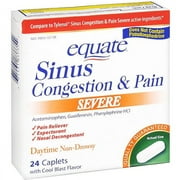 Equate Severe Acetaminophen, Guaifensin, Phenylephrine Hcl Sinus Congestion & Pain, 24 Count