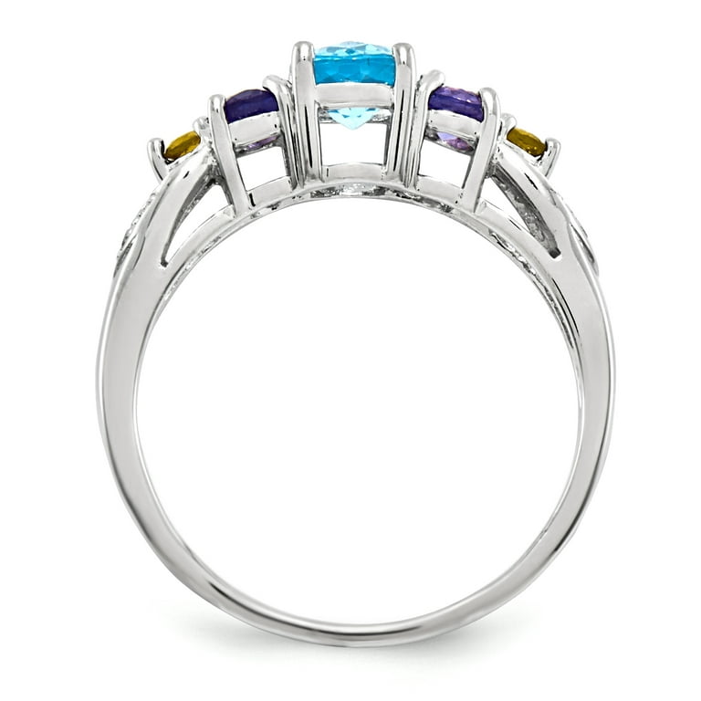 Sterling Silver Light Swiss Blue Topaz, Amethyst, Citrine & Diamond Ring Sterling Silver Light Swiss Blue Topaz, Amethyst, Citrine & Diamond Ring