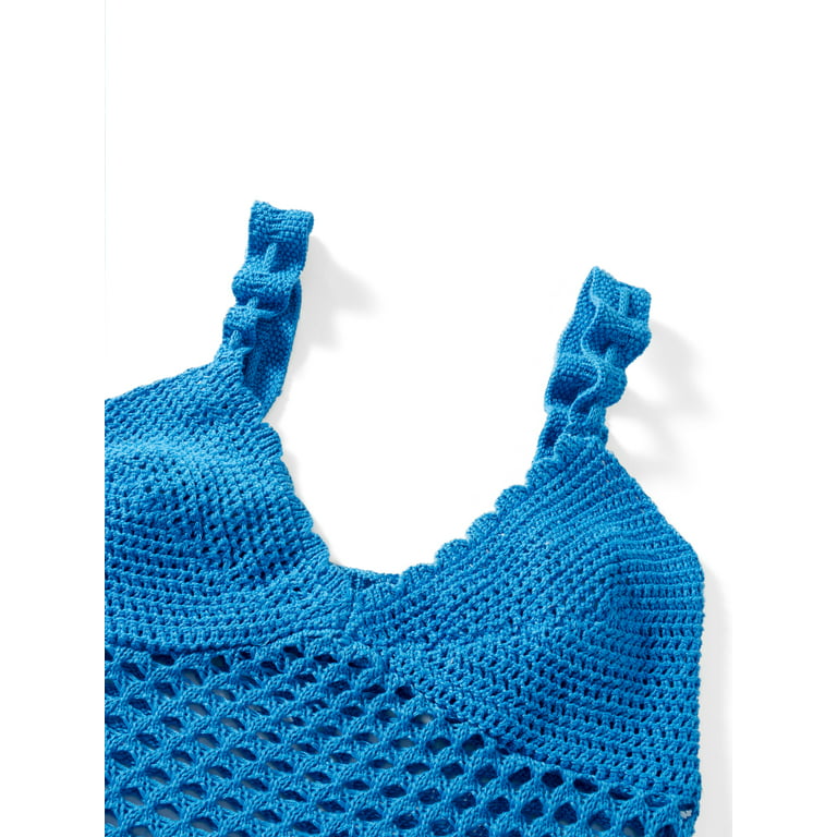 Women Crochet Knitted Two Piece Outfits Sleeveless Summer Tank Tops+  Elastic Waist Shorts Summer Beachwear