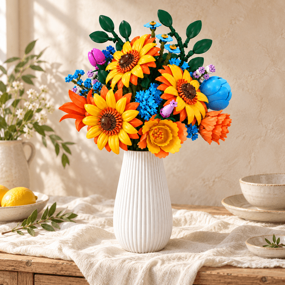 Flower Bouquet Building Set Compatible with Lego, Sunflowers Botanicals Collection(919PCS) - Perfect Gift for her,Mom, Building Block Toy for Adults Women