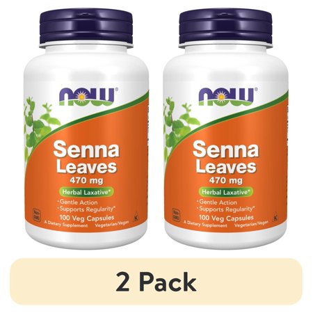 (2 pack) NOW Supplements, Senna Leaves (Cassia angustifolia) 470 mg, Supports Regularity*, Herbal Laxative*, 100 Veg Capsules