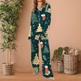 thumbnail image 2 of Funny Printed Christmas Satin Pajamas Set Ladies Long Sleeve Button Down Shirt and Soft Pajama Pants Long Sleeve s Blackish Green Pajama Sets, 2 of 5