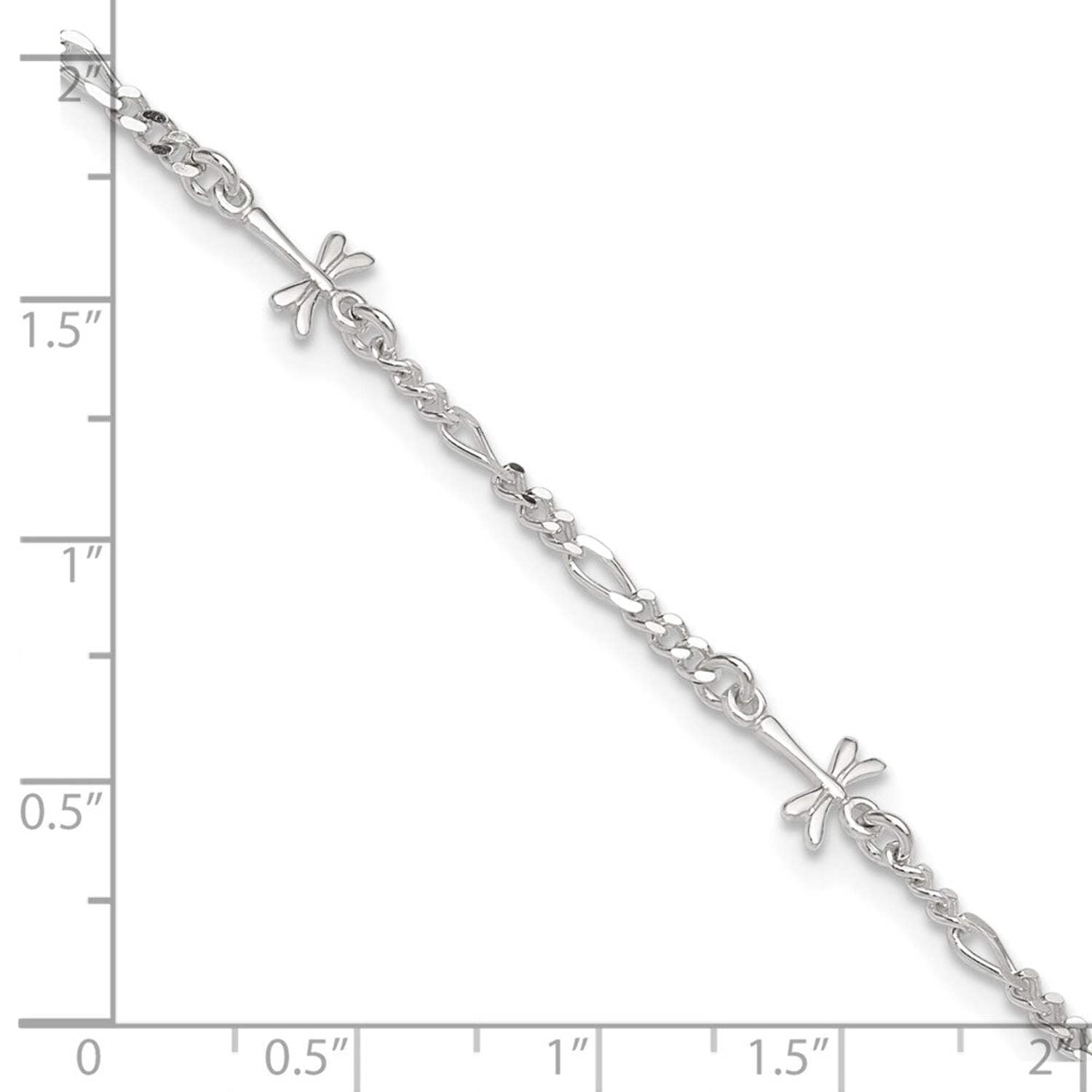 925 Sterling Silver Fancy Lobster Closure Polished Dragonfly With 1inch Ext. Anklet 9 Inch 7mm Wide Anklet for Women