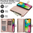 thumbnail image 3 of ELEHOLD Premium Leather Wallet Case For iPhone 15, Zipper Folio with 6 Card Slots Cash Pocket Magnetic Closure Protective Flip Wallet Case Cover with Wrist/Shoulder Strap,Rosegold, 3 of 11