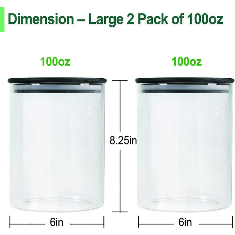 Urban Green Glass Jars with Black Lids, Glass Food Storage Containers with Black Lids, Glass Jars with Bamboo Lids, Glass Flour Jars, Large Size Glass