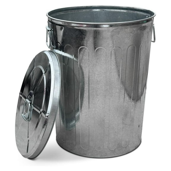 Outdoor Metal Trash Can with Lid, Galvanized Steel Outside Garbage Can, 20 Gallon