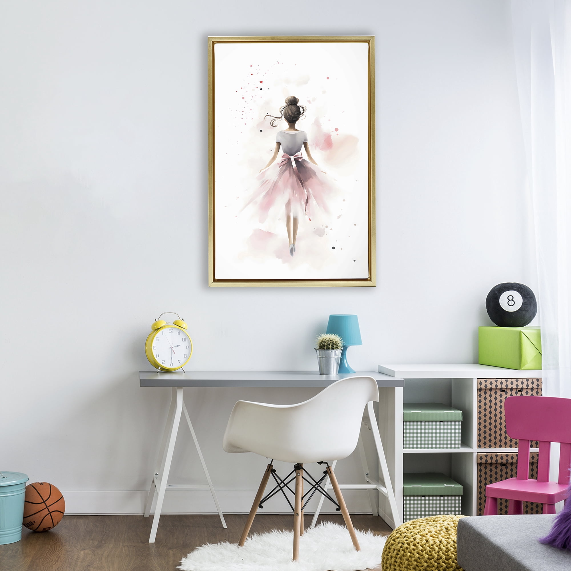 Stupell Industries Speckled Ballerina View Gold Framed Floater Canvas Wall Art, design by Creative Studio