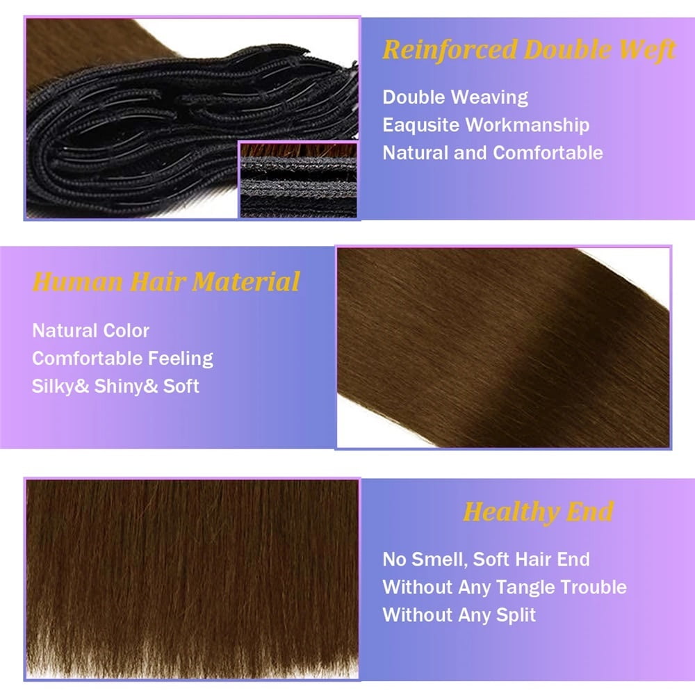 Straight Clip In Hair Extensions Medium Light Brown Color #6 Brazilian Human Hair Clip Ins 8Pcs