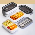 thumbnail image 2 of Bento box, lonchera con tenedor, cuchara, divisor, adecuada para microondas, blanca, 2 of 5