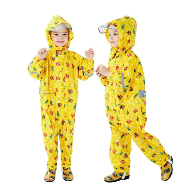 MIASHUI Combinaison de Pluie une Pièce à Capuche pour Enfants Unisexe, Imperméable pour Garçons Filles, Jaune, G