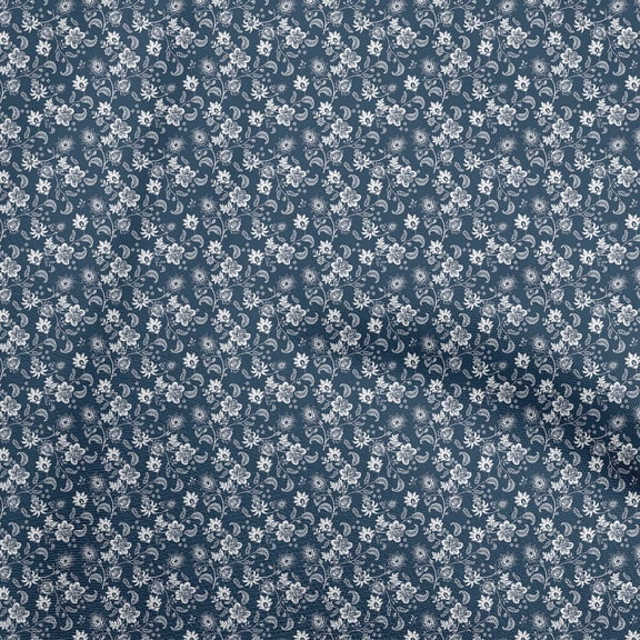 oneOone Velvet Blue Fabric Jacobean Floral Quilting Supplies Print Sewing Fabric By The Yard 58 Inch Wide