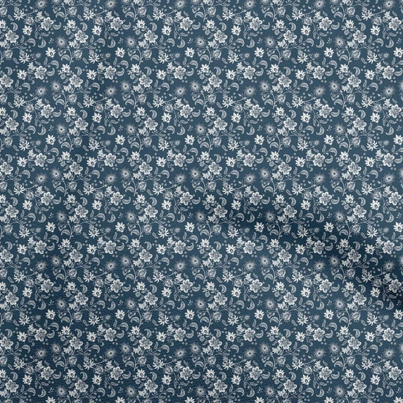 oneOone Cotton Silk Blue Fabric Jacobean Floral Sewing Fabric By The Yard Printed Diy Clothing Sewing Supplies 42 Inch Wide