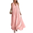 thumbnail image 2 of Women's Summer Linen Maxi Dress Flowy V Neck Sleeveless Casual Beach Vacation Boho Long Sundresses, L, 2 of 6