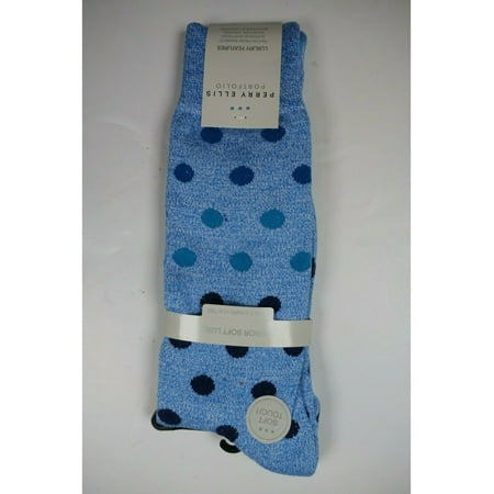 

PERRY ELLIS Light Blue/Medium Blue Rayon Polka Dot Moisture Wicking Soft Touch Dress Crew Socks 7-12