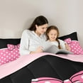 thumbnail image 5 of jejeloiu Kawaii Bowtie Ribbon Queen Comforter Set,Cute Circle Dot Bedding Sets,Pink White Black Bedding Comforter Set For Girl Kids,Luxury Bedroom Decor Reversible,3pcs, 5 of 8