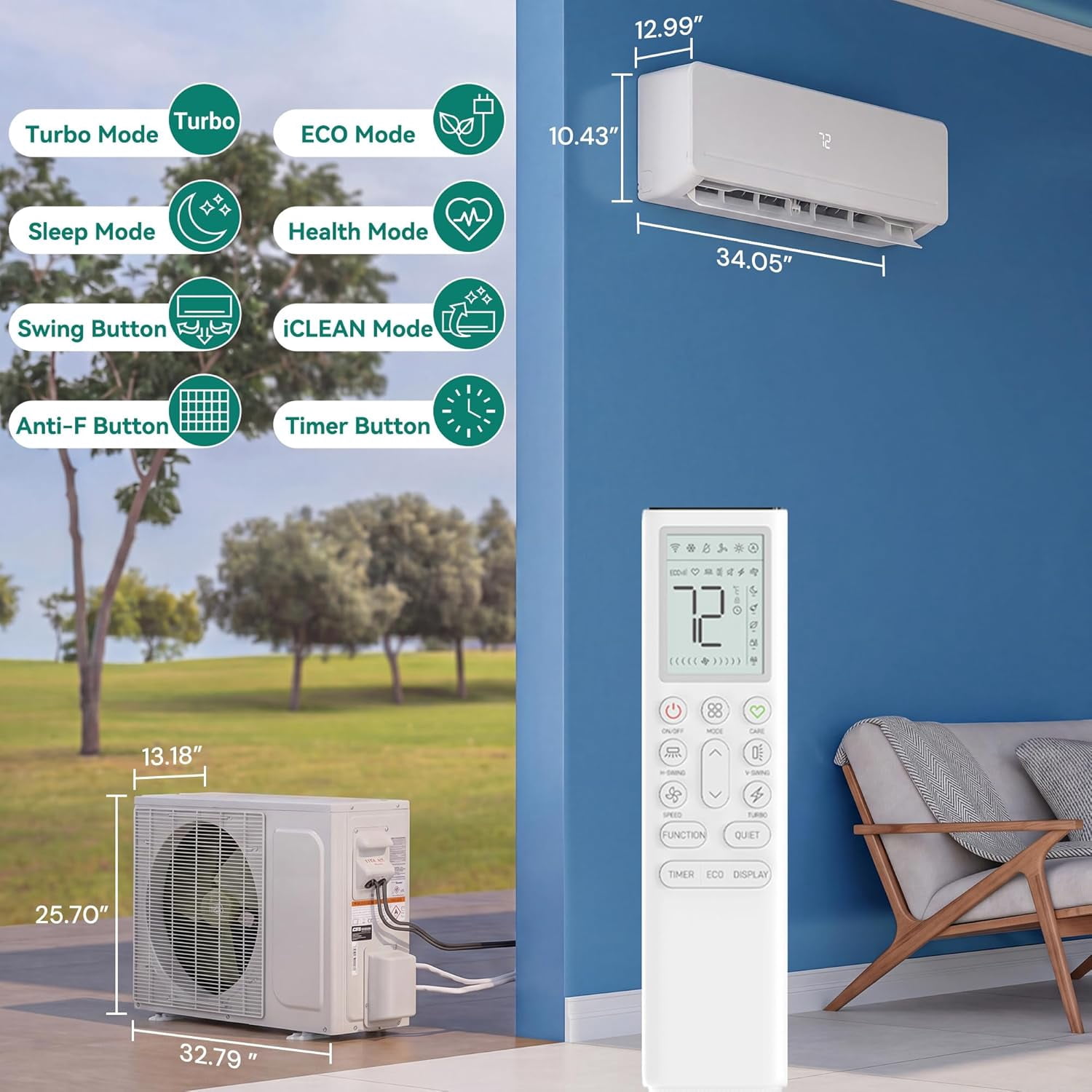 Uforic 12000 BTU Mini Split AC/Heater 230V 20 SEER2 WiFi Alexa
