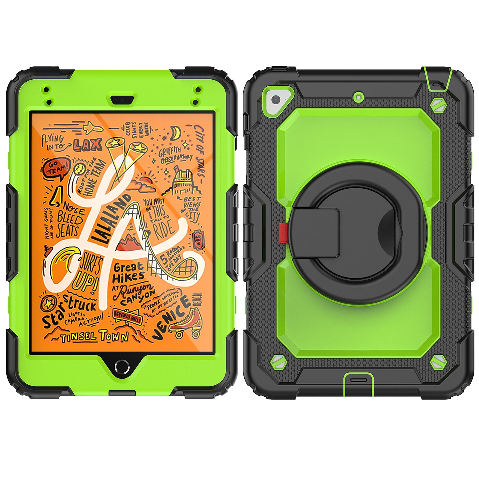 Dteck iPad mini 5 Case / iPad mini 6 Case with Built in Screen Protector, Child Proof Heavy Duty Shockproof Kids Case with Rotating Stand Handle Pencil Holder for iPad mini 5/4 7.9", Black + Green