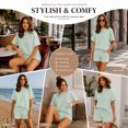 thumbnail image 4 of Carlikeit Casual Summer Matching Set for Women, Ribbed Short Sleeve Top and Shorts Outfit with Pockets, Loose Fit Cruise and Vacation Lounge Set, 4 of 6