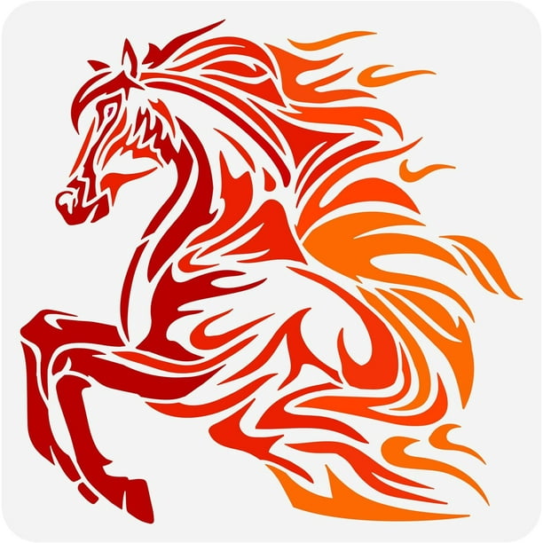 Plantilla de la Tribu del Caballo de Fuego de 11,8 x 11,8 pulgadas, reutilizable, para pintar un caballo al galope. Plantilla para dibujo con motivos de caballos y animales.