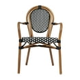 thumbnail image 6 of Emma + Oliver Set of Two Indoor/Outdoor Stacking Thonet Bistro Style Chairs with Arms, Black & White PE Rattan Seat and Natural Finished Metal Frame, 6 of 15