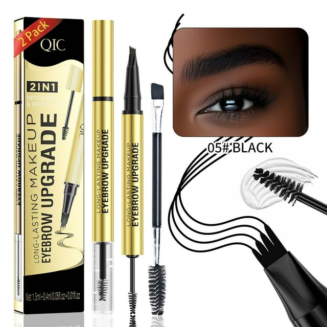 Fiudx Lápiz de Cejas 2 En 1 con Punta de Tenedor, Trazos Que Imitan El Vello Natural, Fórmula de Larga Duración, Fácil Aplicación En Cualquier Zona, Perfecto para Todo Tipo de Piel, Ideal para Princi