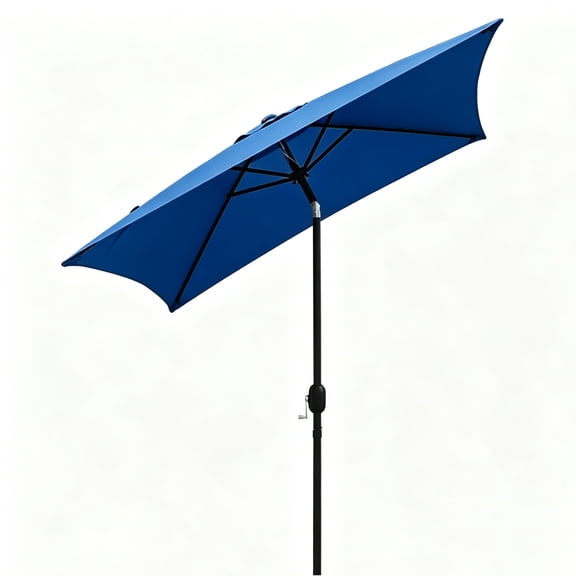 Kool 6.5 ft Square Outdoor Patio Market Umbrella with Push Button Tilt and Crank Handle, Royal Blue