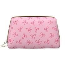 Easygdp Pink Bows Leather Makeup Bag Zipper Pouch Travel Cosmetic Organizer for Women and Girls, Make up Bag with Zipper