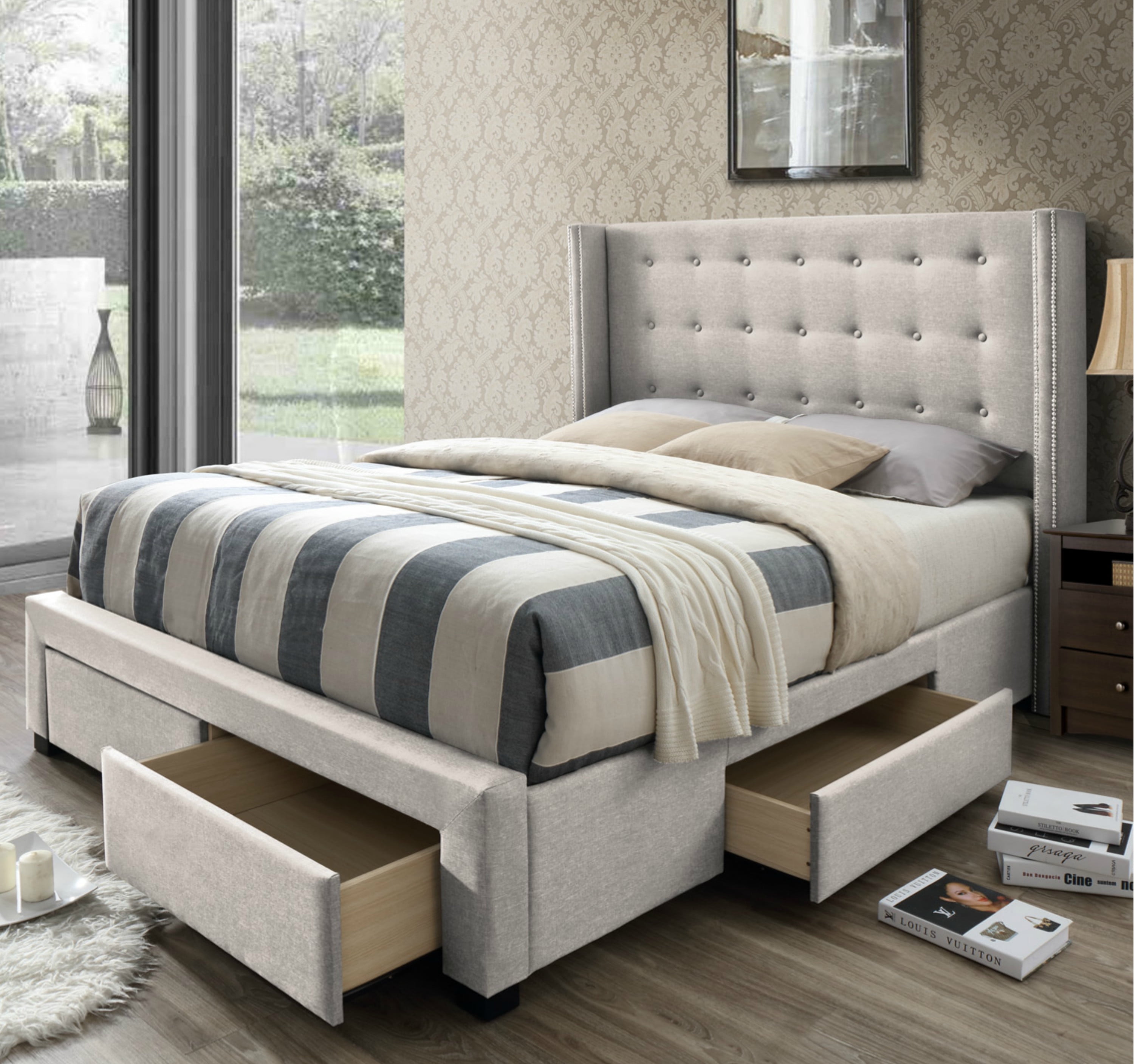 Buy Dg Casa Savoy Tufted Upholstered Wingback Panel Storage Bed Frame