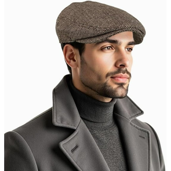 Newsboy Cap for Men Cabbie Hat Herringbone Classic Wool Blend Tweed