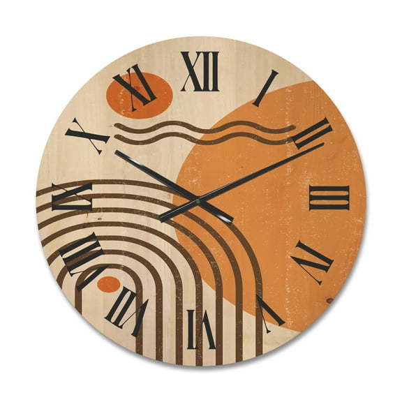 Designart 'Abstract Rainbow Moon and Sun In Earth Tones II' Modern Wood Wall Clock