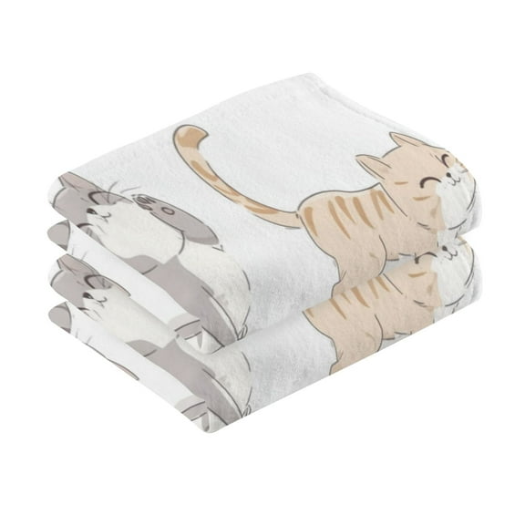 2 Pcs Absorbent Face Towel Bath Hand Towels Soft Breathable Cotton Towel Set for Bathroom Kitchen Hotel Spa Decor Cute Cat Characters