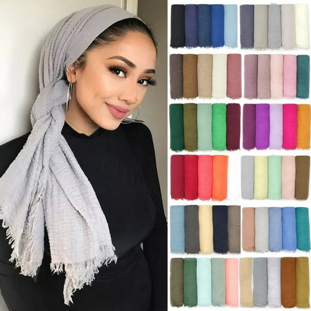 Muslim Hijab for Women Crinkle Hijab Scarf Soft Cotton Solid Color Islamic  Bandana Eid Muslim Turban for Wholesale - Walmart.com