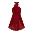 thumbnail image 6 of DPOIS Womens Ruched Chiffon Patchwork Dancewear Leotard Dress Burgundy S, 6 of 7