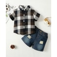 thumbnail image 2 of Toddler Baby Boy Outfits Plaid Short Sleeve Ripped Denim Short Set Toddler Boy Clothes Spring Summer Baby Boy Clothes 18-24 Months, 2 of 7
