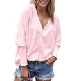thumbnail image 2 of YMNXA Women's Sweatshirt Long Sleeve V Neck Solid Color Comfortable Breathable Relaxed Fit Top For Casual Daily Wear,Red,M, 2 of 5