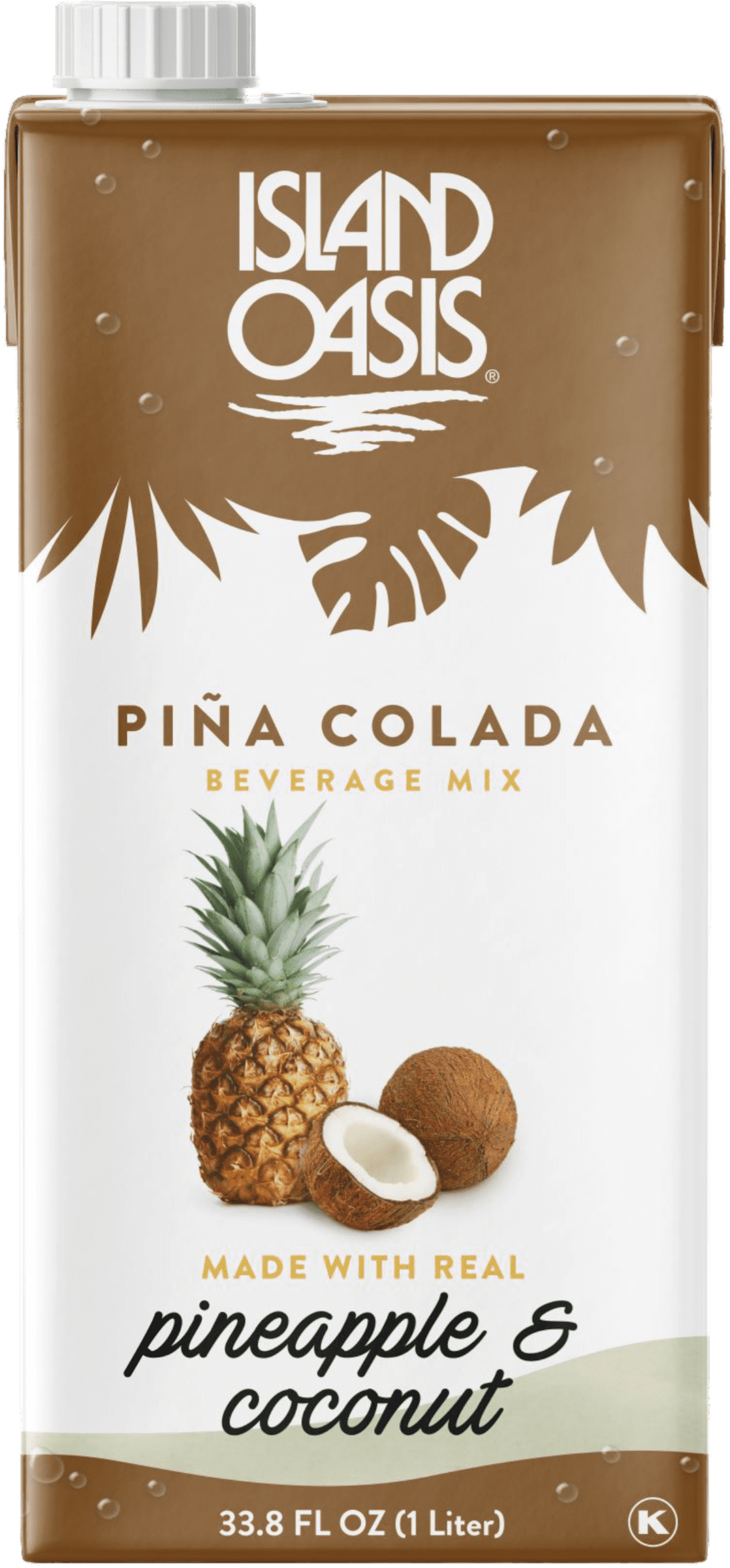 Island Oasis Pina Colada Fruit Puree Beverage Mix, 1 Liter Carton (pack of 2) with By The Cup Coasters