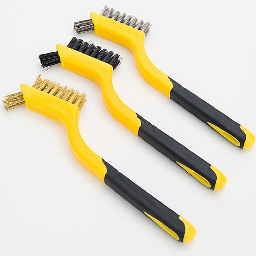 3 Pcs Wire Brush Set- Nylon/Brass/Stainless Steel Bristles with Curved  Handle Grip, 7 Inches Wire Bristle Scratch Brush Set and Masonry Brushes  for ...