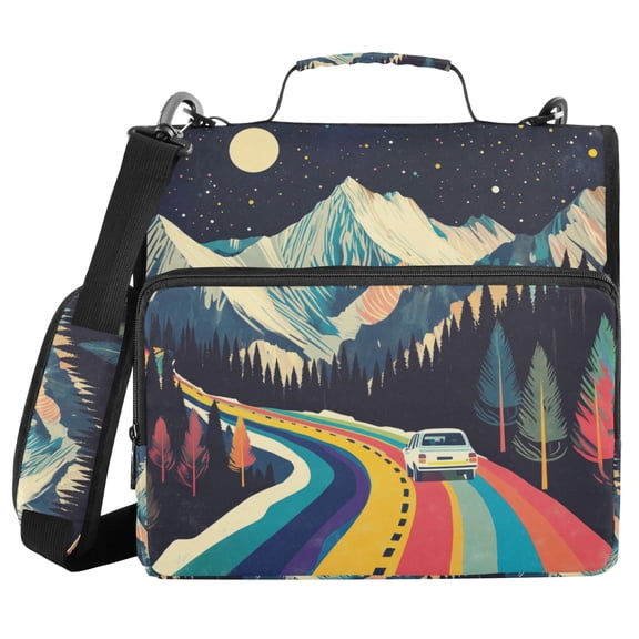FORMRS Zipper Binder with Shoulder Strap 2-inch Ring 500 Sheet Capacity File Bag, Evening Mountain Road