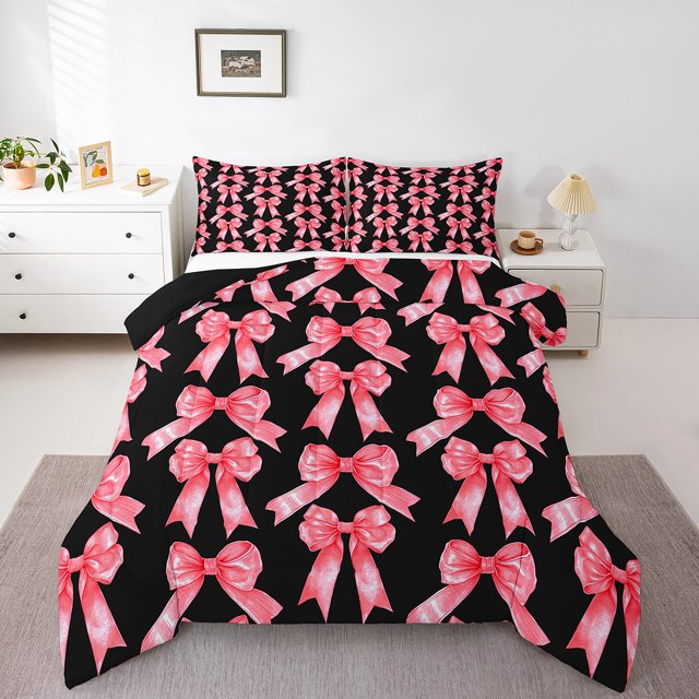 Erosebridal Ensembles de Literie Nœud Mignon Double avec Couette, Insert de Couette Nœud Nœud Papillon, Déco Dessin Animé, Réversible, 3 Pcs