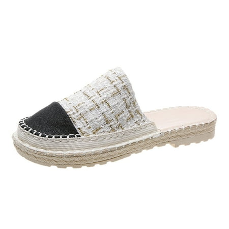 

WANYNG Fashion Summer Women Slippers Round Toe Fisherman Style Colorblock Fabric Thick Sole Glittery Heels Ladies Slippers with Arch Support