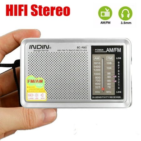 INDIN Portable Pocket Mini AM/FM Radio Receiver Bulit in HIFI Stereo Speaker For Hiking Camping Telescopic Antenna World Frequency W/ Outdoor Speaker Easy Tuning, Power (Best Unused Fm Frequencies)