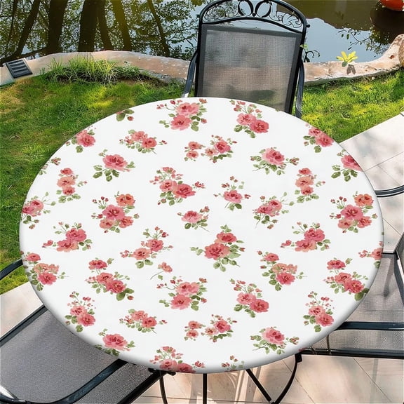 Round Fitted Tablecloth with Elastic Edge Design Table Cover Waterproof Stain-Resistant Wipeable Table Cloth Best for 38"-42" Round Tables for Outdoor Indoor Flower