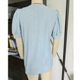 thumbnail image 2 of Blusa de manga corta con encaje y cuello en V para mujer, camisa hueca informal elegante a la moda para fiesta de citas, color azul cielo S, 2 of 3