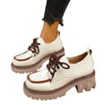 thumbnail image 5 of Willtoo Women's Leather Shoes Color Blocking Platform Oxfords Comfortable Pumps Round Toe Chunky Heel Anti-Slip Lug Sole Causal Lace-up Loafers Dress Work Shoes, 5 of 5