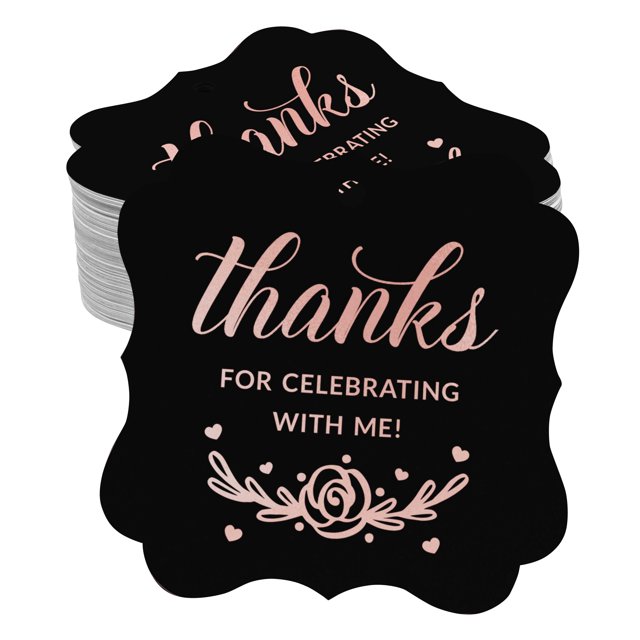 Inkdotpot Real Rose Gold Foil Bracket Shape Paper Hang Tags Thanks For Celebrating With Me Birthday Favor Tags Pack Of 50