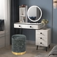 thumbnail image 2 of Homebeez Velvet Round Storage Ottoman,Upholstered Round Ottoman with Storage Round Footstool Makeup Vanity Stool,Gray&Green, 2 of 8