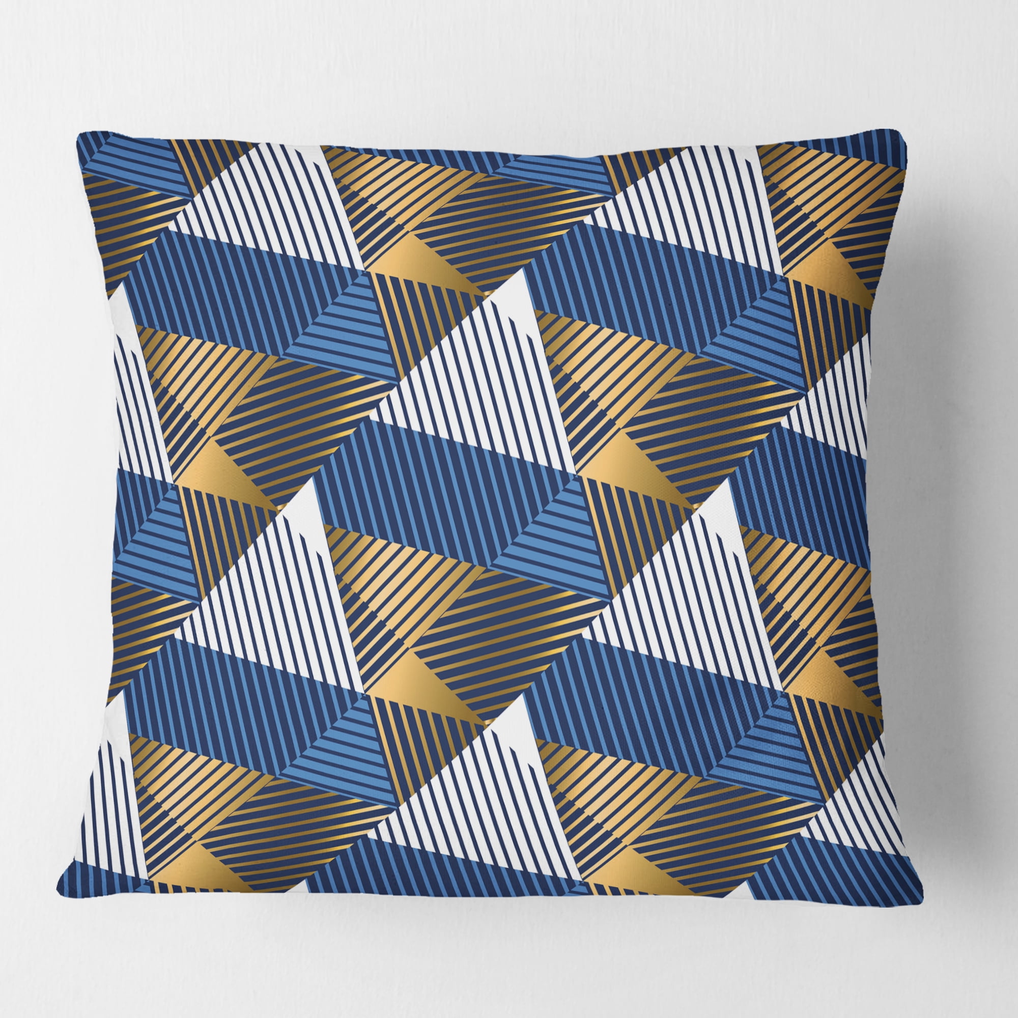 Designart Retro Luxury Waves In Gold And Blue V' Mid-Century Modern Throw Pillow - 18x18