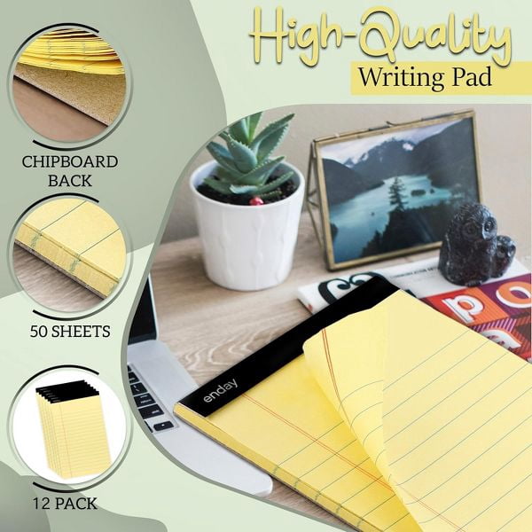 Enday Legal Pads 8.5 x 11 Inch, 50 Sheets per Notepad, Note Pads, Legal Ruled Writing Pad with Perforated Pages