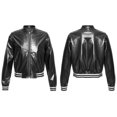 thumbnail image 5 of JanJean Kids Girls Baseball Jacket Varsity Style Coat Long Sleeves Outerwear Zipper Closure Bomber Black 8, 5 of 8